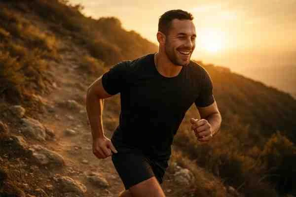 Man running uphill with determination