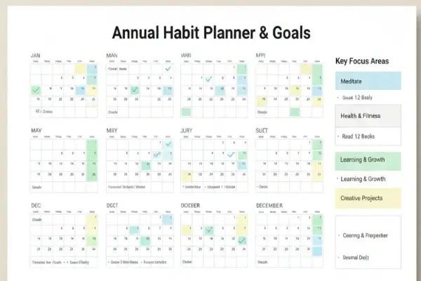 “12-month habit plan layout for long-term growth”