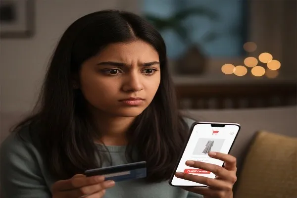Indian girl applying the 24-hour rule to avoid impulse spending.