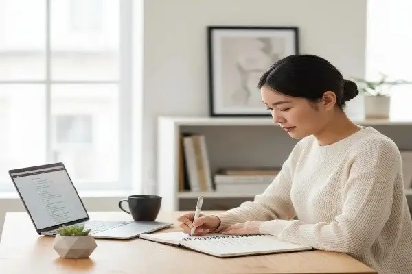 remote worker practicing time management at desk
