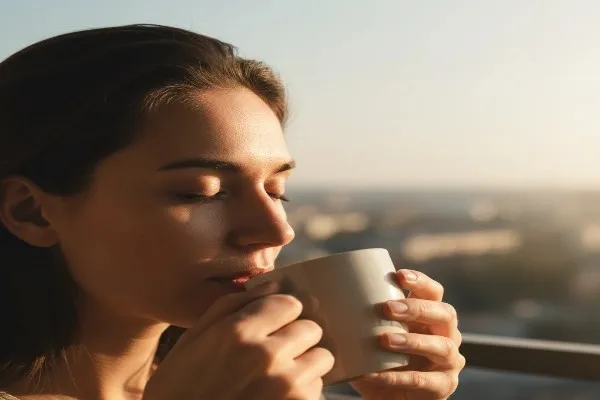 Peaceful person enjoying calm morning without phone