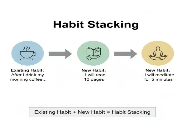 “Habit stacking flowchart showing how to link habits together”