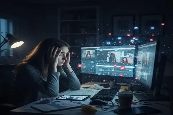 Overwhelmed person from screen time overload