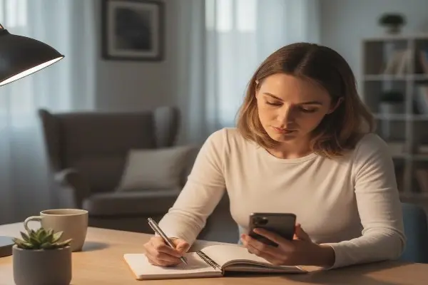 foreigner woman tracking daily spending to build financial discipline habits.