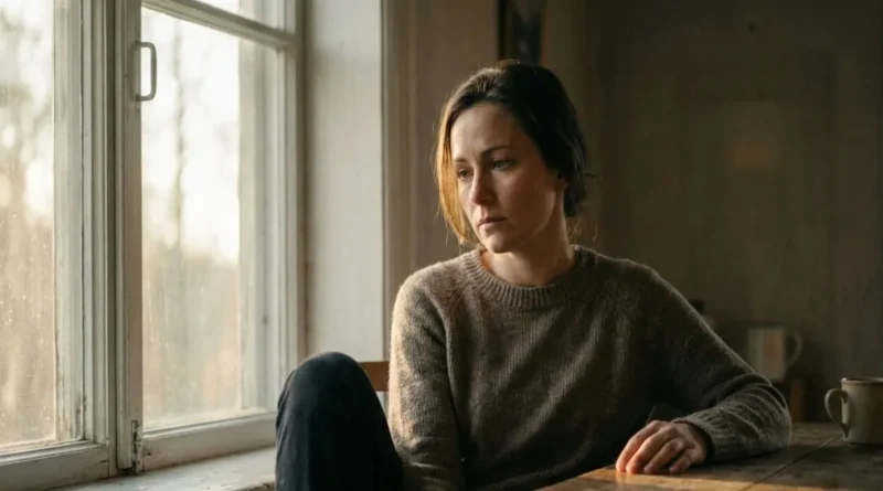 A woman reflecting quietly, symbolizing how to stay consistent in life during difficult phases