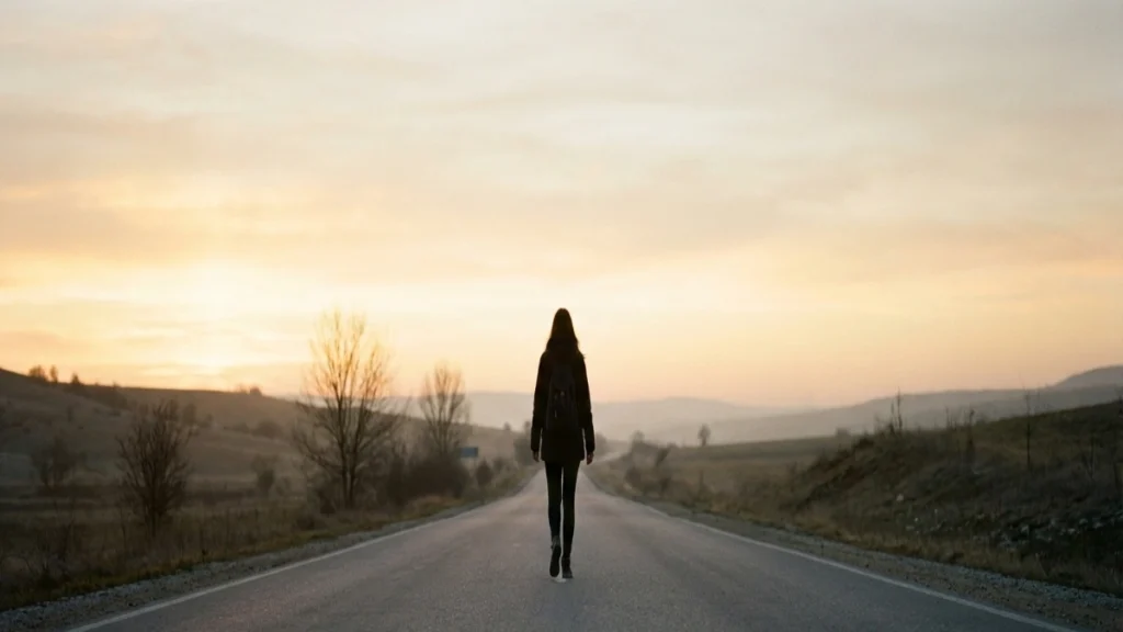 A woman walking alone on a long road symbolizing how to stay consistent in life