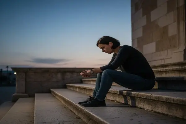 A woman sitting alone reflecting emotional challenges that break consistency in life.