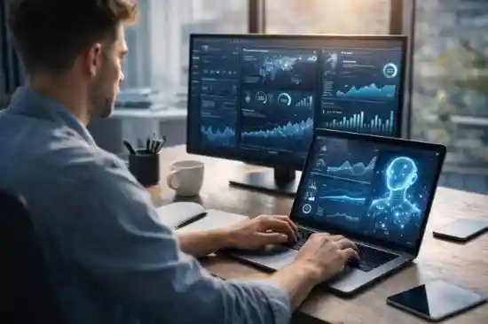 AI data analysis dashboard जिसमें analytics और charts दिख रहे हैं