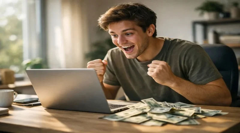 beginner earning money online with AI tools on laptop