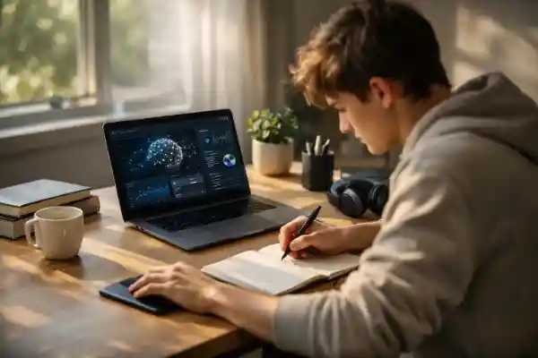 student improving focus by controlling mobile distractions while studying in AI era