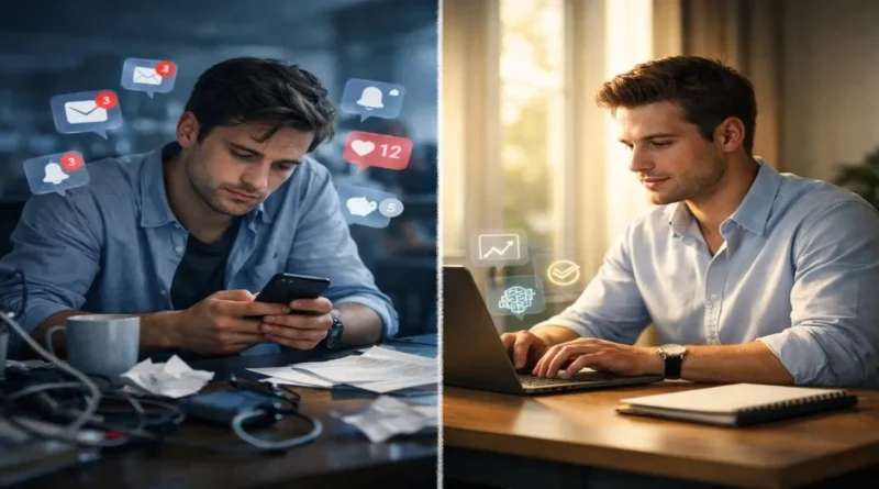 how to stay focused in the age of AI and mobile distractions productivity comparison concept