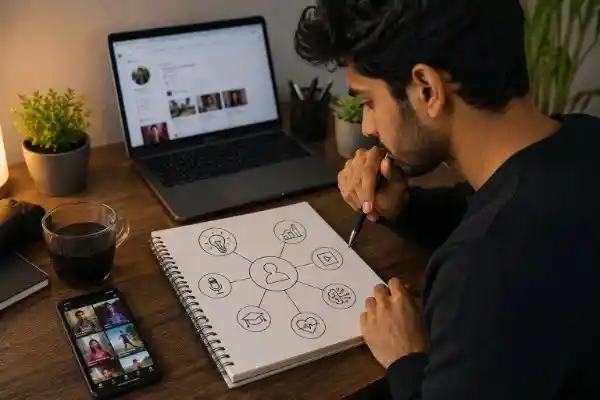 Facebook content niche चुनता हुआ beginner creator